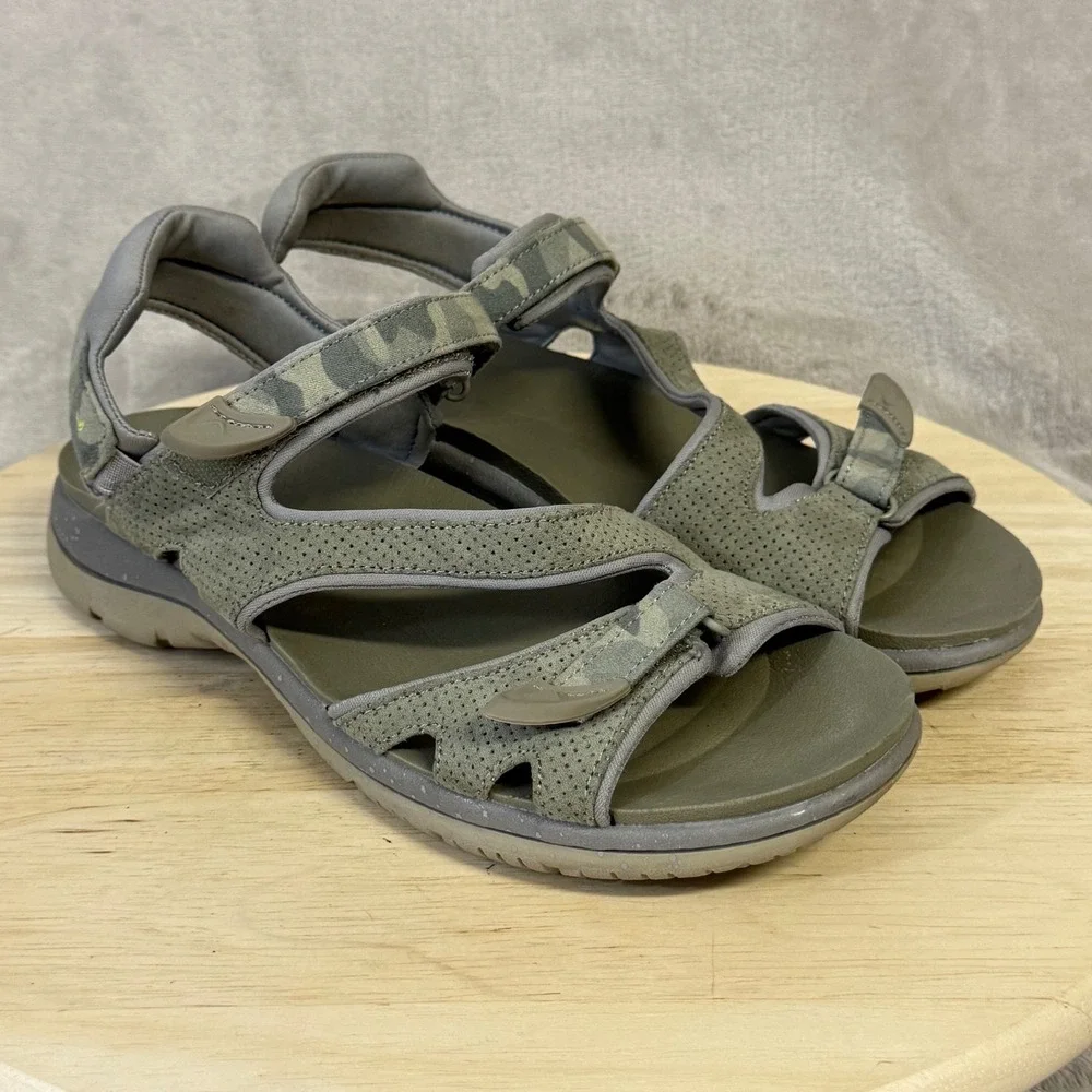 Dr. Scholls Adelle 2 Womens 10 Olive Green Camo Sport Sandals Recycled Fabric